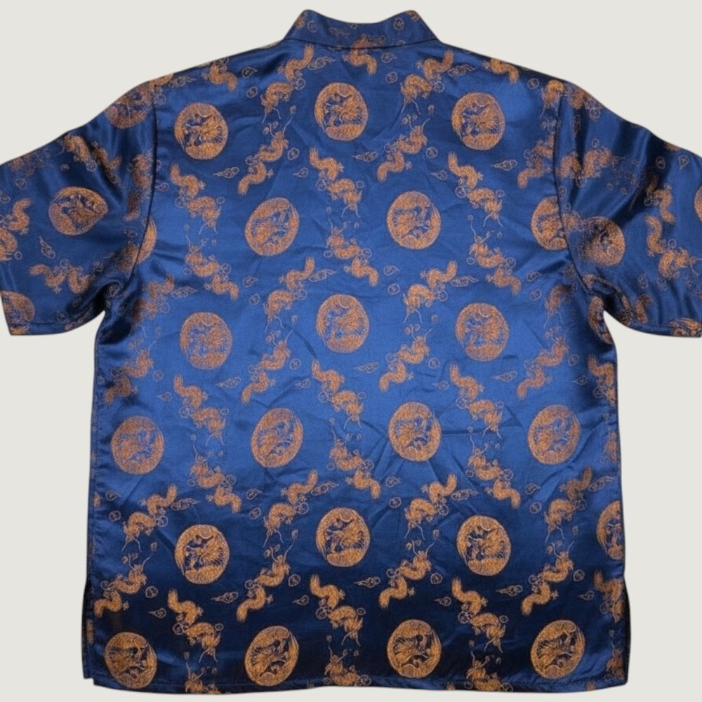 Vintage 1970s Golden Dragon Chinese Brocade Tang Jacket XXL Navy Gold Dragon - Picture 5 of 14